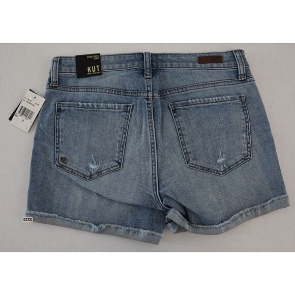 KUT From The Kloth Women's Sz 6 Blue High-Rise Distressed Denim Shorts $79 - Picture 2 of 6